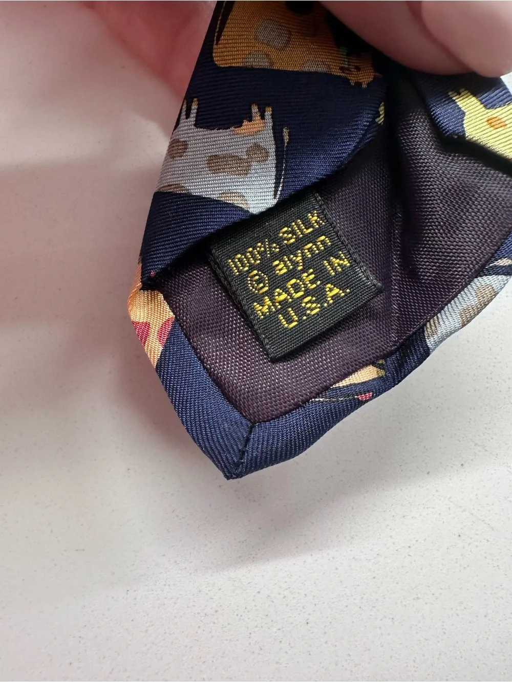 Cow Print Tie Navy Silk with colorful COWS in cartoon motif